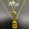 Multiple Charms Set Brass Gold Triple Chain Fancy Necklace