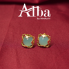 Blue-Green translucent Set Square Brass Gold Statement Earrings