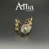Arizona Turquoise White On Brass Gold Abstract Design Ring