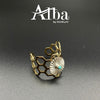 Arizona Turquoise White On Brass Gold Abstract Design Ring