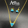 Blue Stone Triangle Pendent 14K Gold Plated Chain Pendent Set,