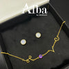 Silver Pendant And Chain In Gold With Initials And Amethyst & 18K Yellow Gold Plated Sterling Silver CREAMY translucent white stone Stud Earrings