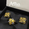 18K Yellow Gold Plated Brass Smoky And Cz Designer Stud Earrings & Natural Sapphire Blue stone Zircon Flower Designer Ring