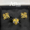 18K Yellow Gold Plated Brass Smoky And Cz Designer Stud Earrings & Natural Sapphire Blue stone Zircon Flower Designer Ring